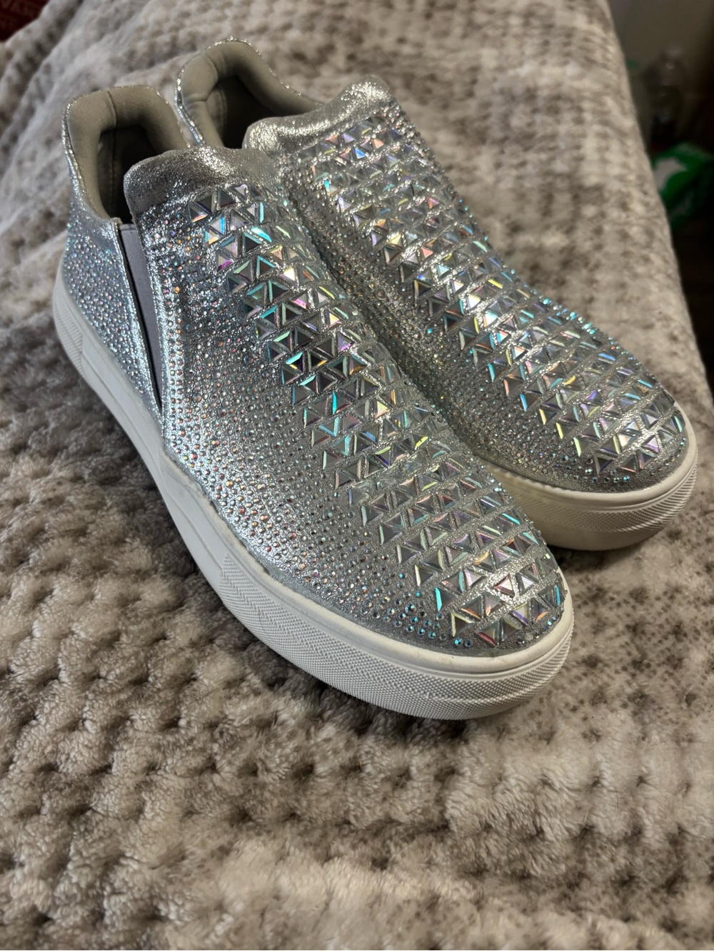 Silver Rhinestone Slip-On Sneakers